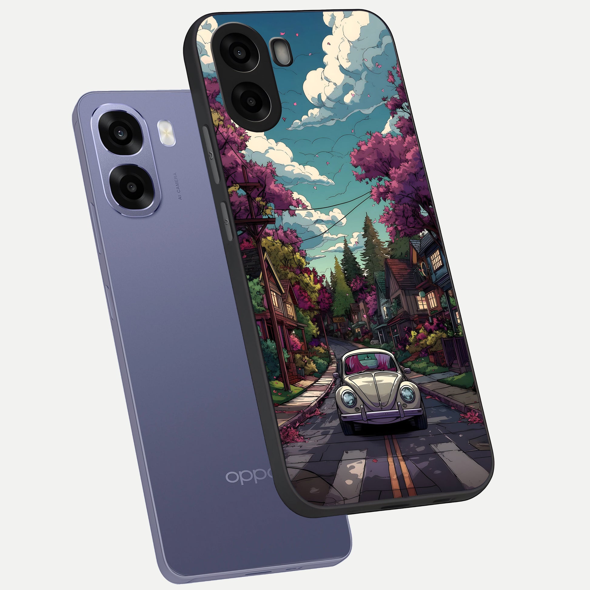  Vintage Street Drive phone case For Oppo A6s showing premium glass back cover with detailed artwork