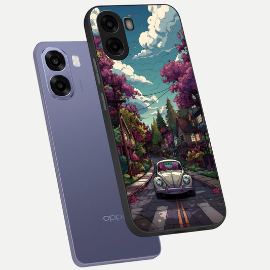  Vintage Street Drive phone case For Oppo A6s showing premium glass back cover with detailed artwork