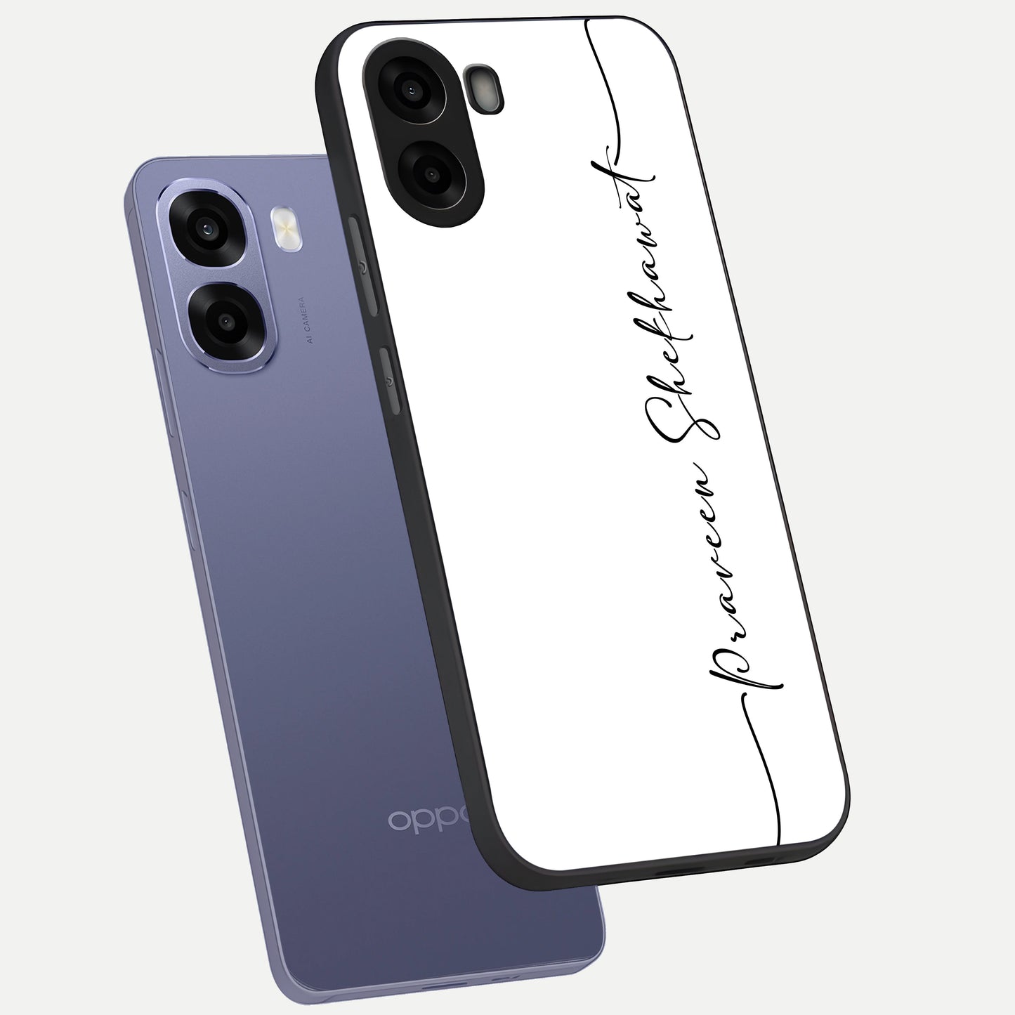  White Tune Custom Name phone case For Oppo A6s showing premium custom name glass back cover