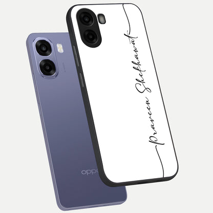  White Tune Custom Name phone case For Oppo A6s showing premium custom name glass back cover