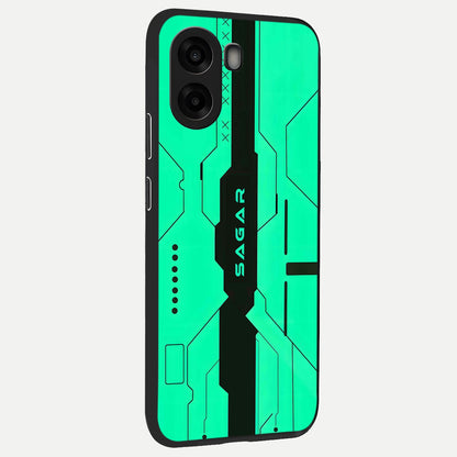 Aqua Tech CYBERPUNK Custom Name back cover For Oppo A6s slim fit glass case with vibrant aesthetic design