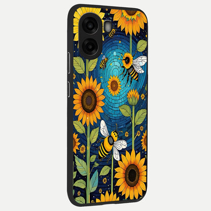  Bees And Sunflowers back cover For Oppo A6s slim fit glass case with vibrant aesthetic design