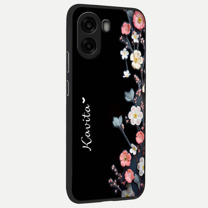  Black Elegance Floral Custom Name back cover For Oppo A6s slim fit glass case with vibrant aesthetic design