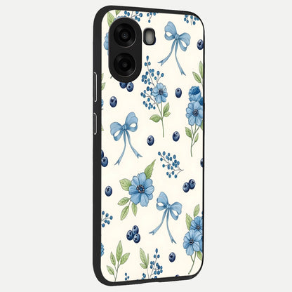  Blue Flower And Bow back cover For Oppo A6s slim fit glass case with vibrant aesthetic design