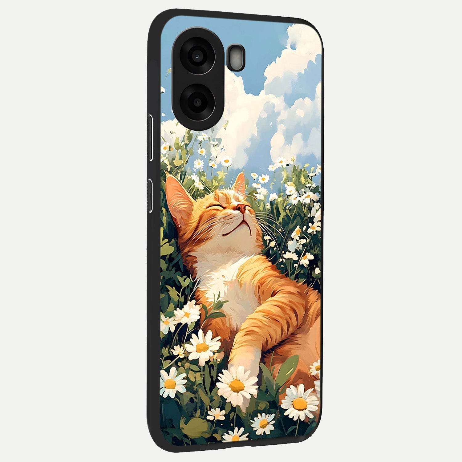  Cat And Flowers View back cover For Oppo A6s slim fit glass case with vibrant aesthetic design