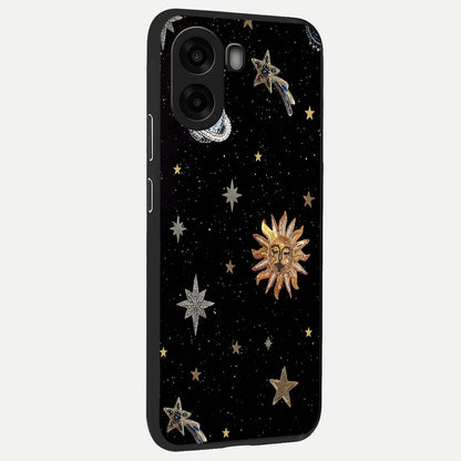  Celestial Moon With Stars back cover For Oppo A6s slim fit glass case with vibrant aesthetic design