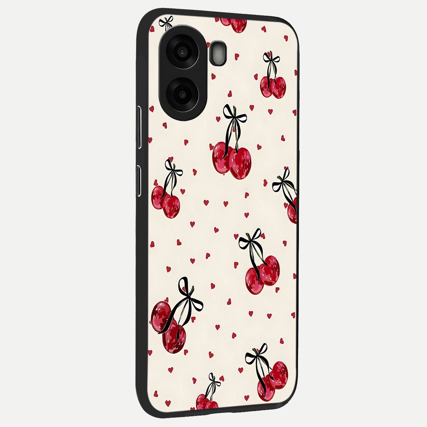  Cherry Heart Bow back cover For Oppo A6s slim fit glass case with vibrant aesthetic design