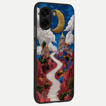  Heavenly Moon Path back cover For Oppo A6s slim fit glass case with vibrant aesthetic design