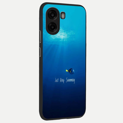  Just Keep Swimming back cover For Oppo A6s slim fit glass case with vibrant aesthetic design