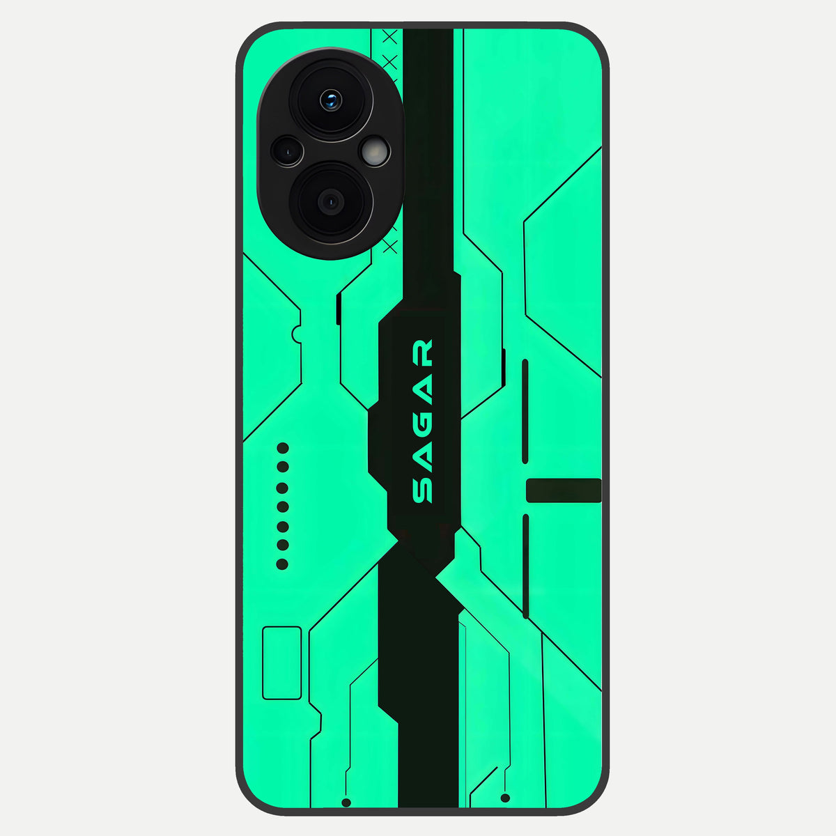  Aqua Tech CYBERPUNK Custom Name Glass Case For Oppo F21 Pro 5G back cover – full design glossy printed glass finish