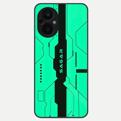  Aqua Tech CYBERPUNK Custom Name Glass Case For Oppo F21 Pro 5G back cover – full design glossy printed glass finish