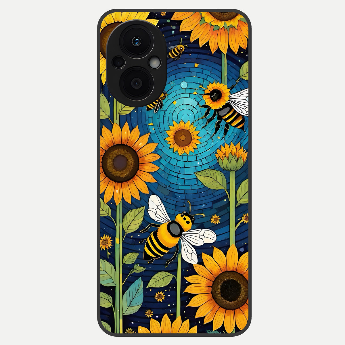  Bees And Sunflowers Glass Case For Oppo F21 Pro 5G back cover – full design glossy printed glass finish