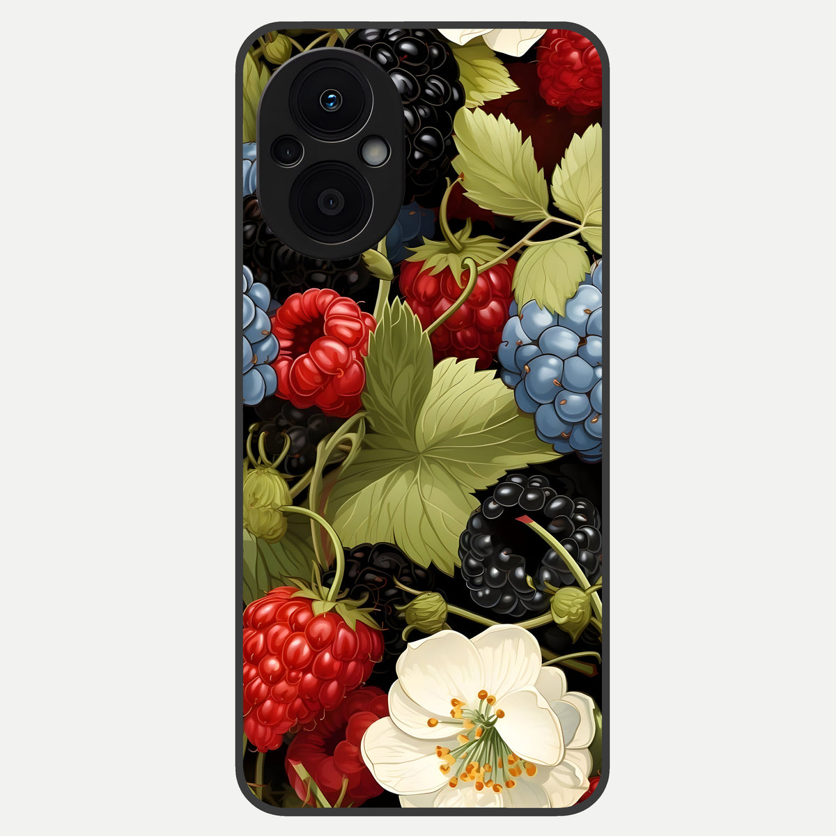  Berry Bloom Charm Glass Case For Oppo F21 Pro 5G back cover – full design glossy printed glass finish