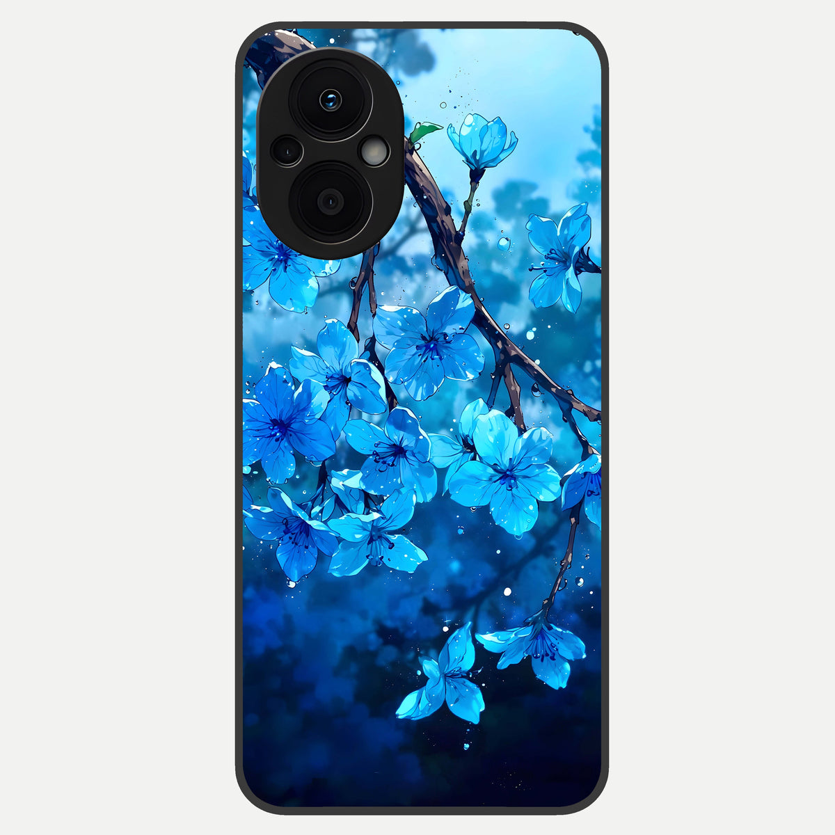 Blue Blossoms Branch Glass Case For Oppo F21 Pro 5G back cover – full design glossy printed glass finish