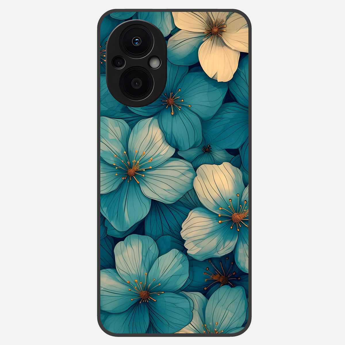  Blue Shade Floral Glass Case For Oppo F21 Pro 5G back cover – full design glossy printed glass finish