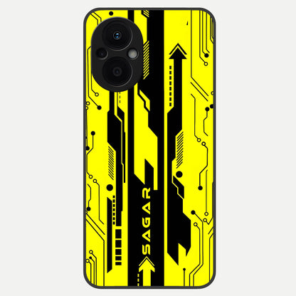  Electric Pulse CYBERPUNK Custom Name Glass Case For Oppo F21 Pro 5G back cover – full design glossy printed glass finish
