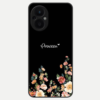  Floral Design Personalized Custom Name Glass Case For Oppo F21 Pro 5G back cover – full design glossy printed glass finish