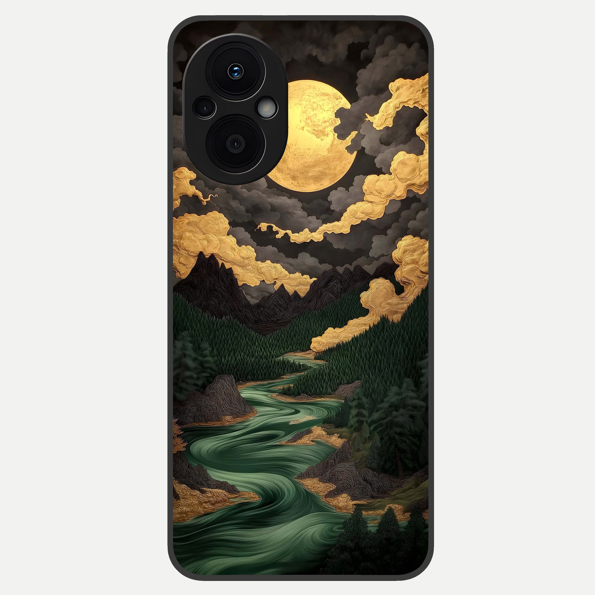  Golden River Moon Glass Case For Oppo F21 Pro 5G back cover – full design glossy printed glass finish