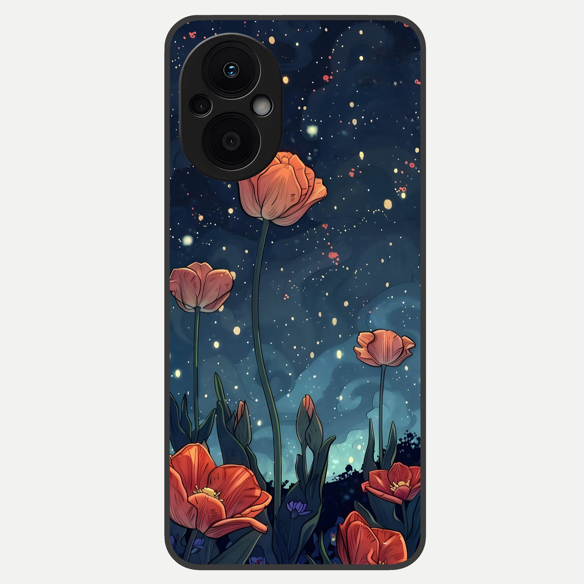  Midnight Tulip Glow Glass Case For Oppo F21 Pro 5G back cover – full design glossy printed glass finish