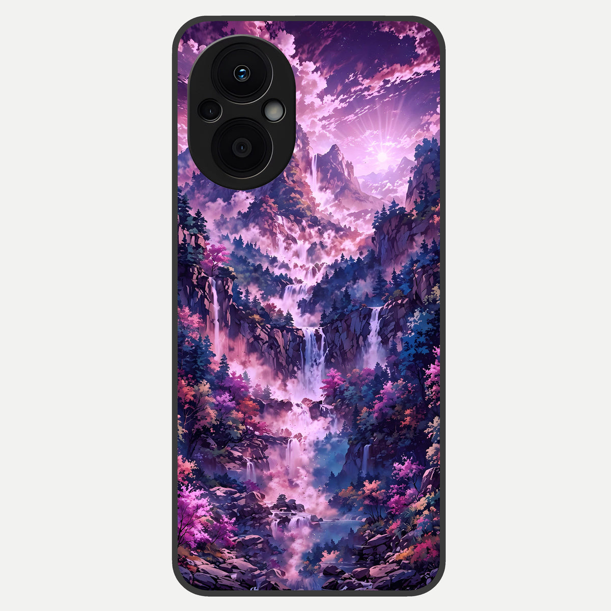  Mystic Cascade Peaks Glass Case For Oppo F21 Pro 5G back cover – full design glossy printed glass finish
