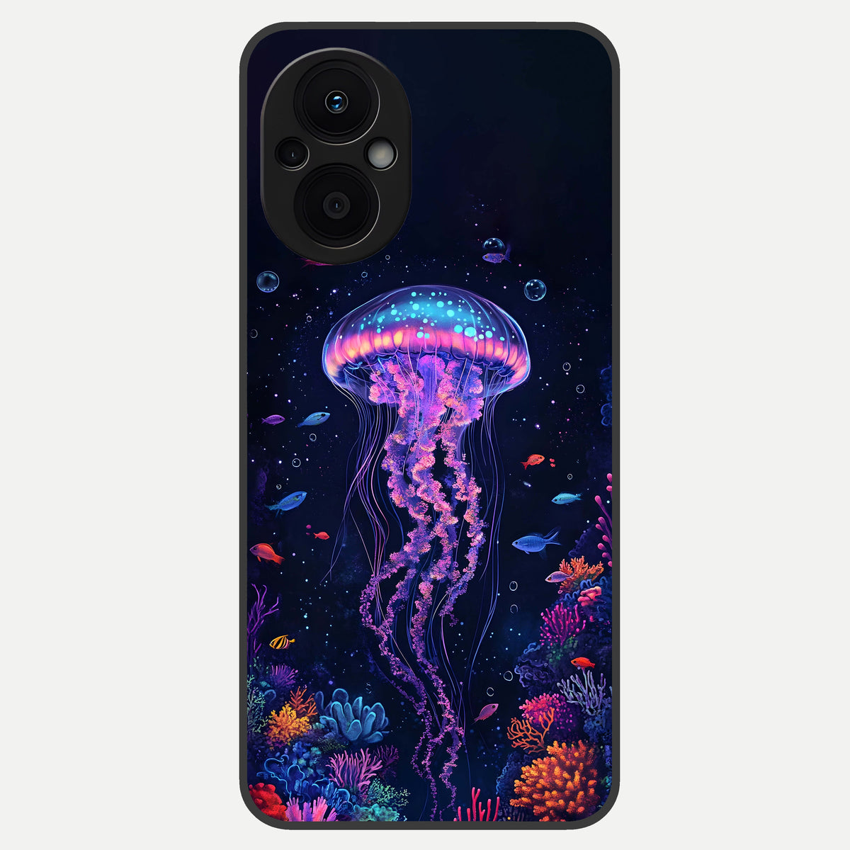  Neon Jellyfish Glass Case For Oppo F21 Pro 5G back cover – full design glossy printed glass finish
