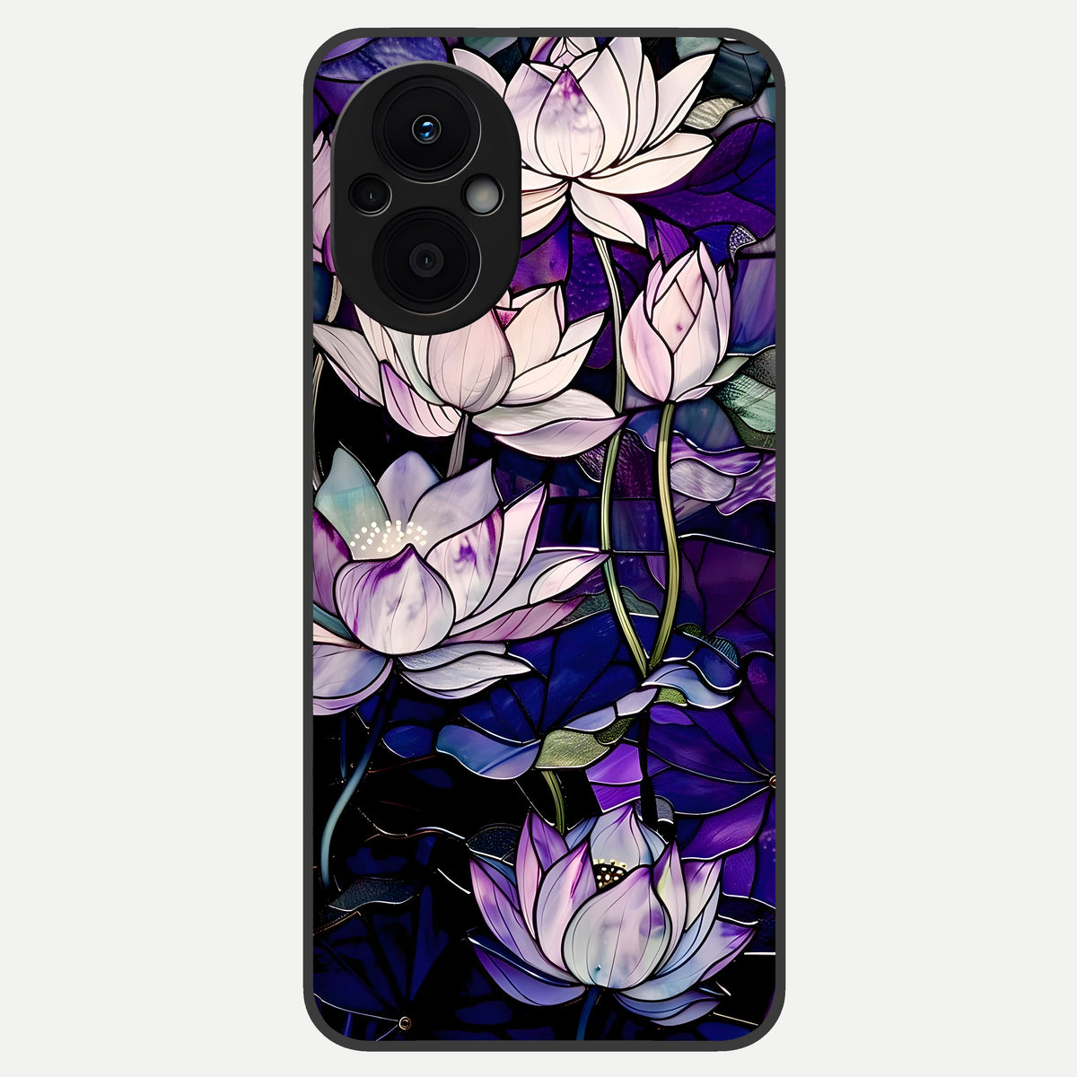  Purple Lotus Pattern Glass Case For Oppo F21 Pro 5G back cover – full design glossy printed glass finish