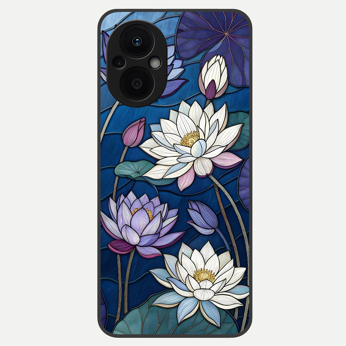  Purple Lotus Stained Glass Case For Oppo F21 Pro 5G back cover – full design glossy printed glass finish
