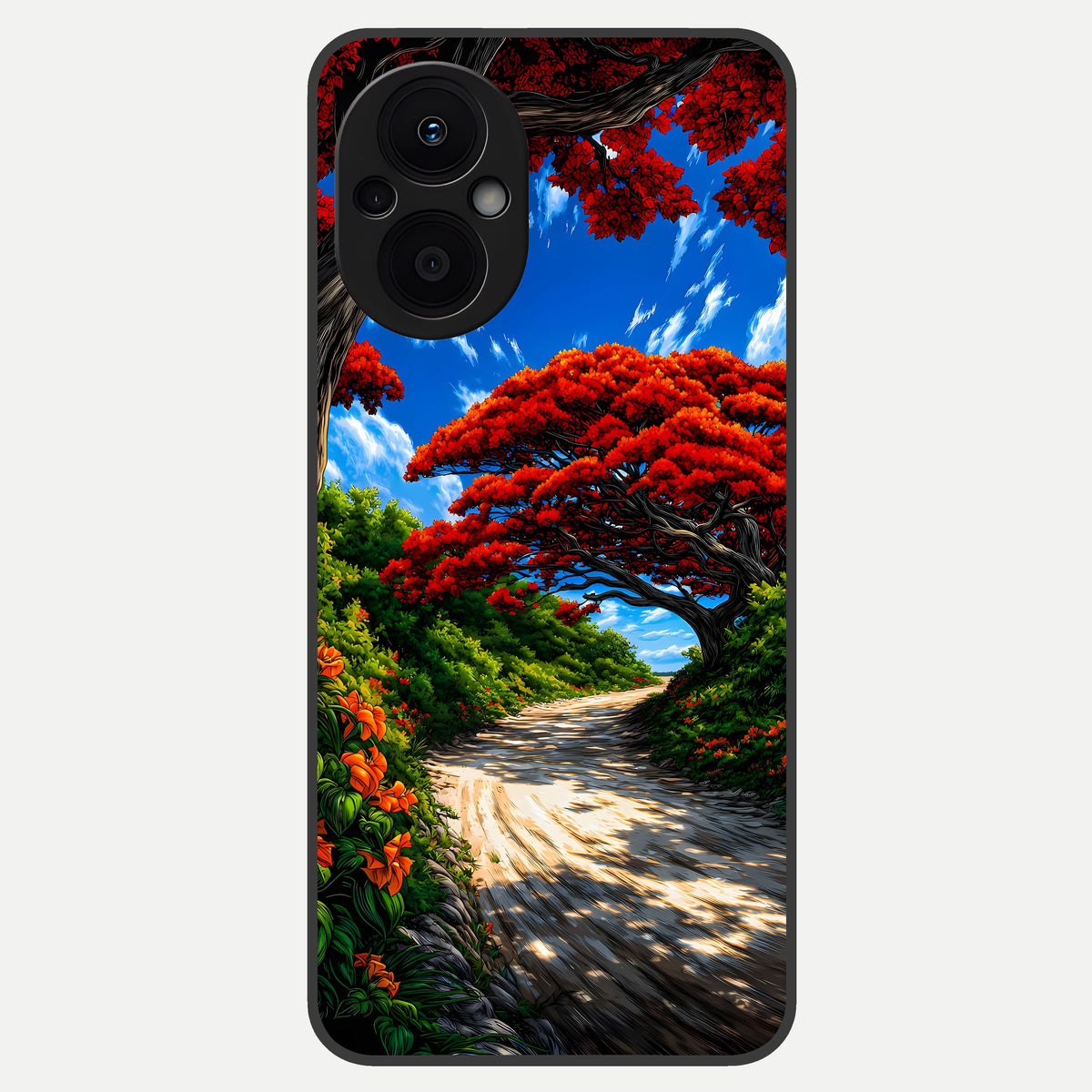  Red Trees Pathway Glass Case For Oppo F21 Pro 5G back cover – full design glossy printed glass finish