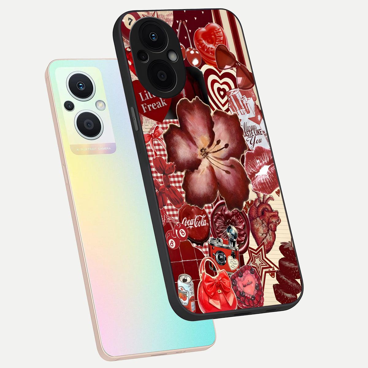  Aesthetic Little Freak phone case For Oppo F21 Pro 5G showing premium glass back cover with detailed artwork