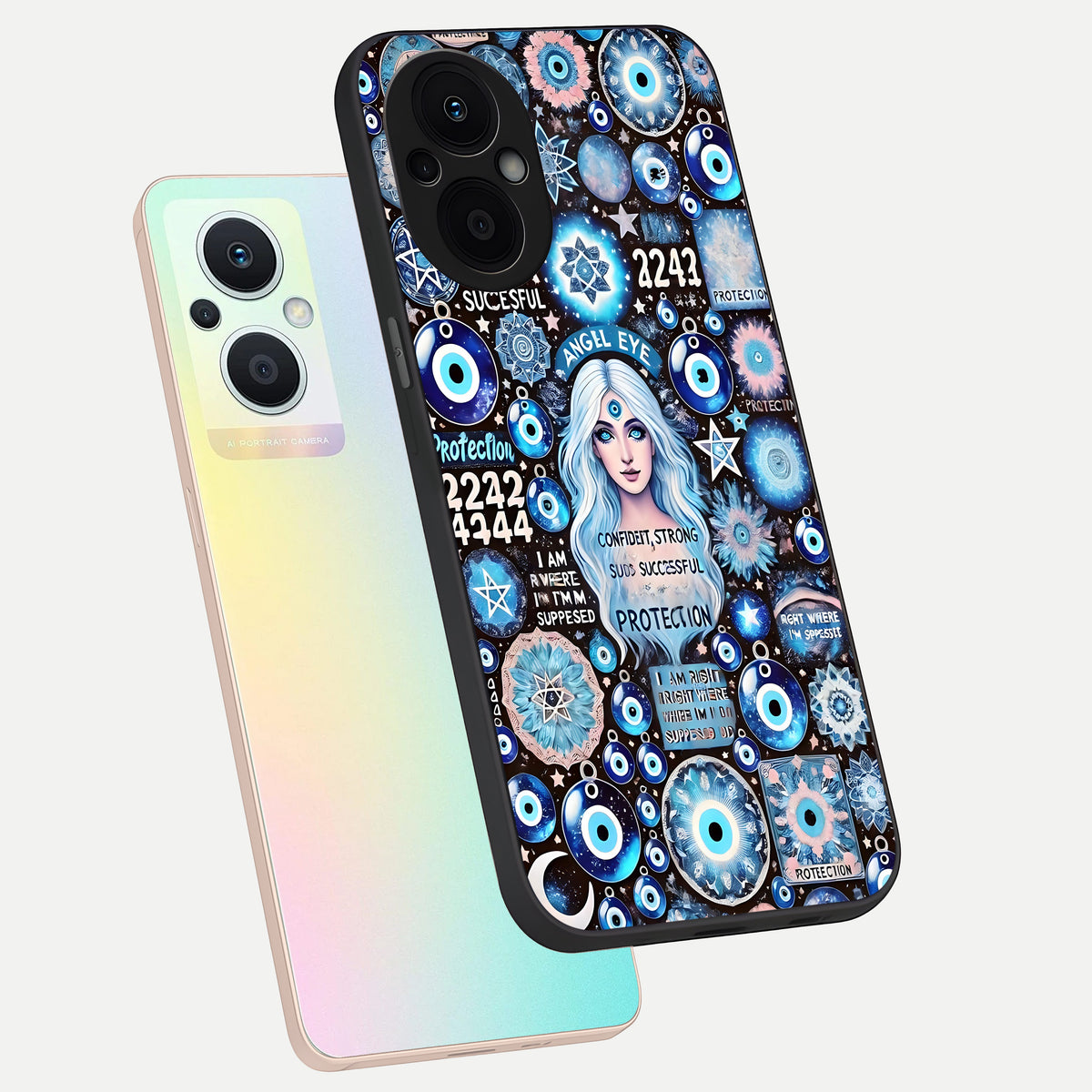  Angel Aura Shield phone case For Oppo F21 Pro 5G showing premium glass back cover with detailed artwork