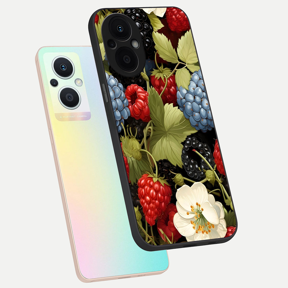  Berry Bloom Charm phone case For Oppo F21 Pro 5G showing premium glass back cover with detailed artwork