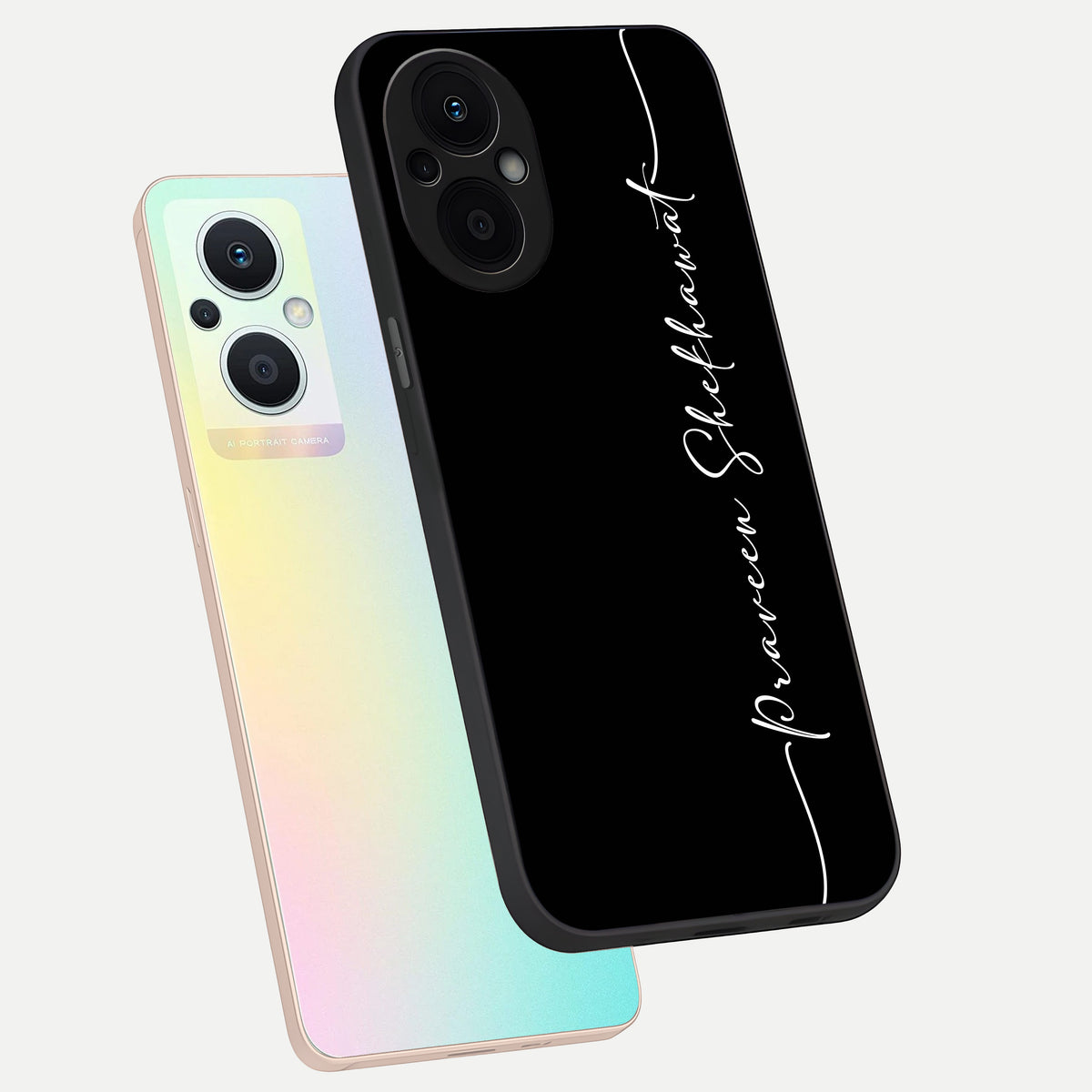  Black Tune Custom Name phone case For Oppo F21 Pro 5G showing premium glass back cover with detailed artwork