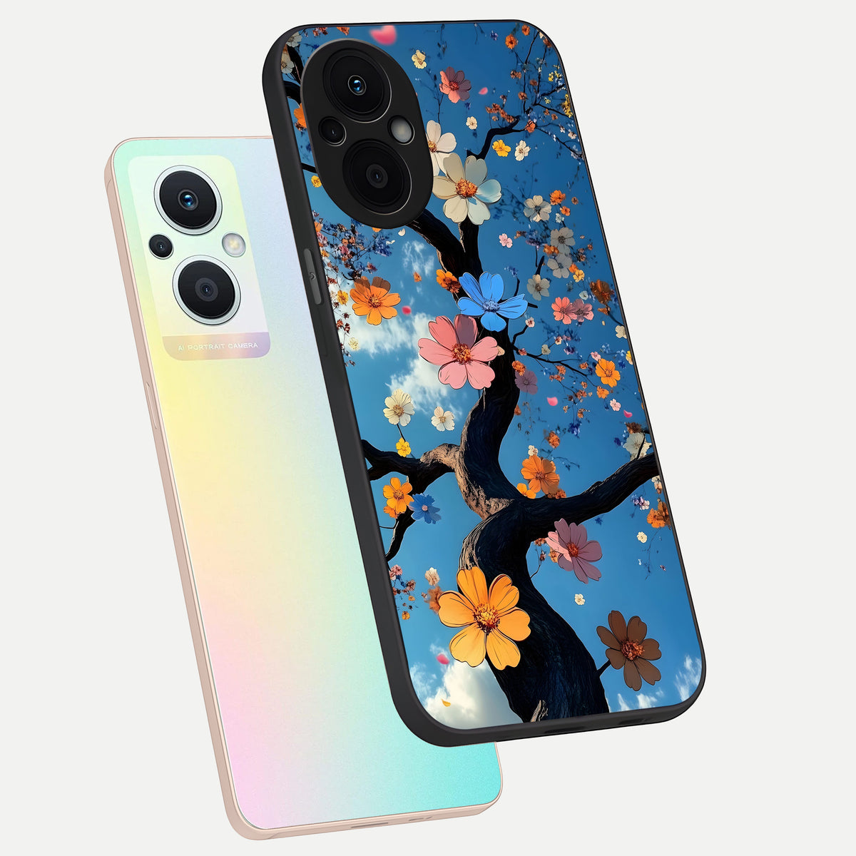  Blossom Dream Sky phone case For Oppo F21 Pro 5G showing premium glass back cover with detailed artwork