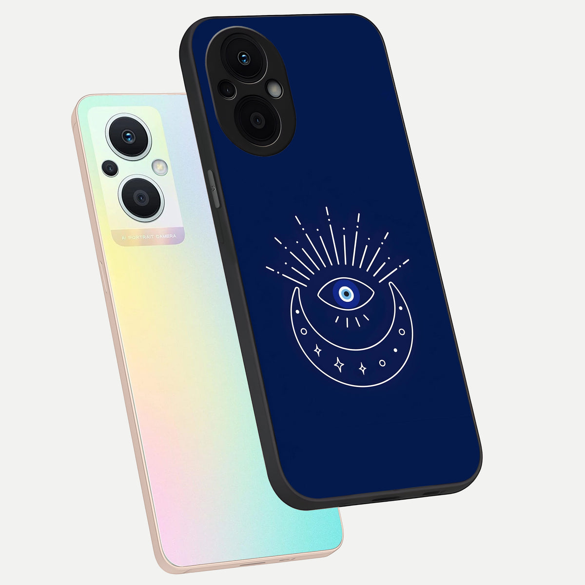  Blue Evil Eye phone case For Oppo F21 Pro 5G showing premium glass back cover with detailed artwork