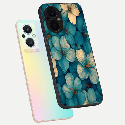  Blue Shade Floral phone case For Oppo F21 Pro 5G showing premium glass back cover with detailed artwork