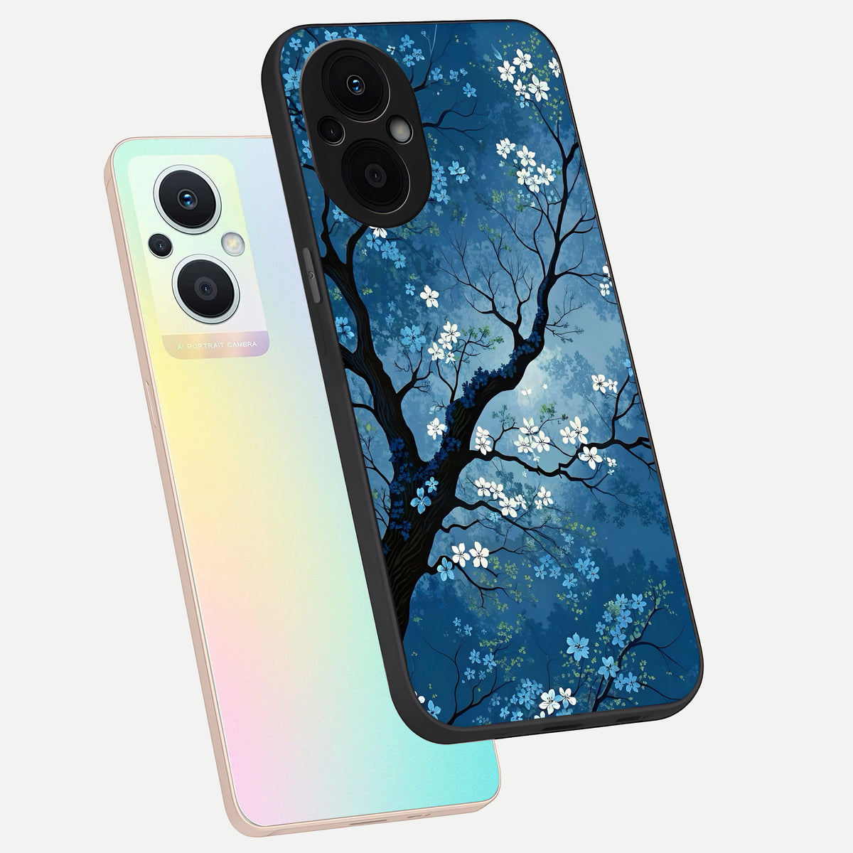  Blue Tree Serenity phone case For Oppo F21 Pro 5G showing premium glass back cover with detailed artwork