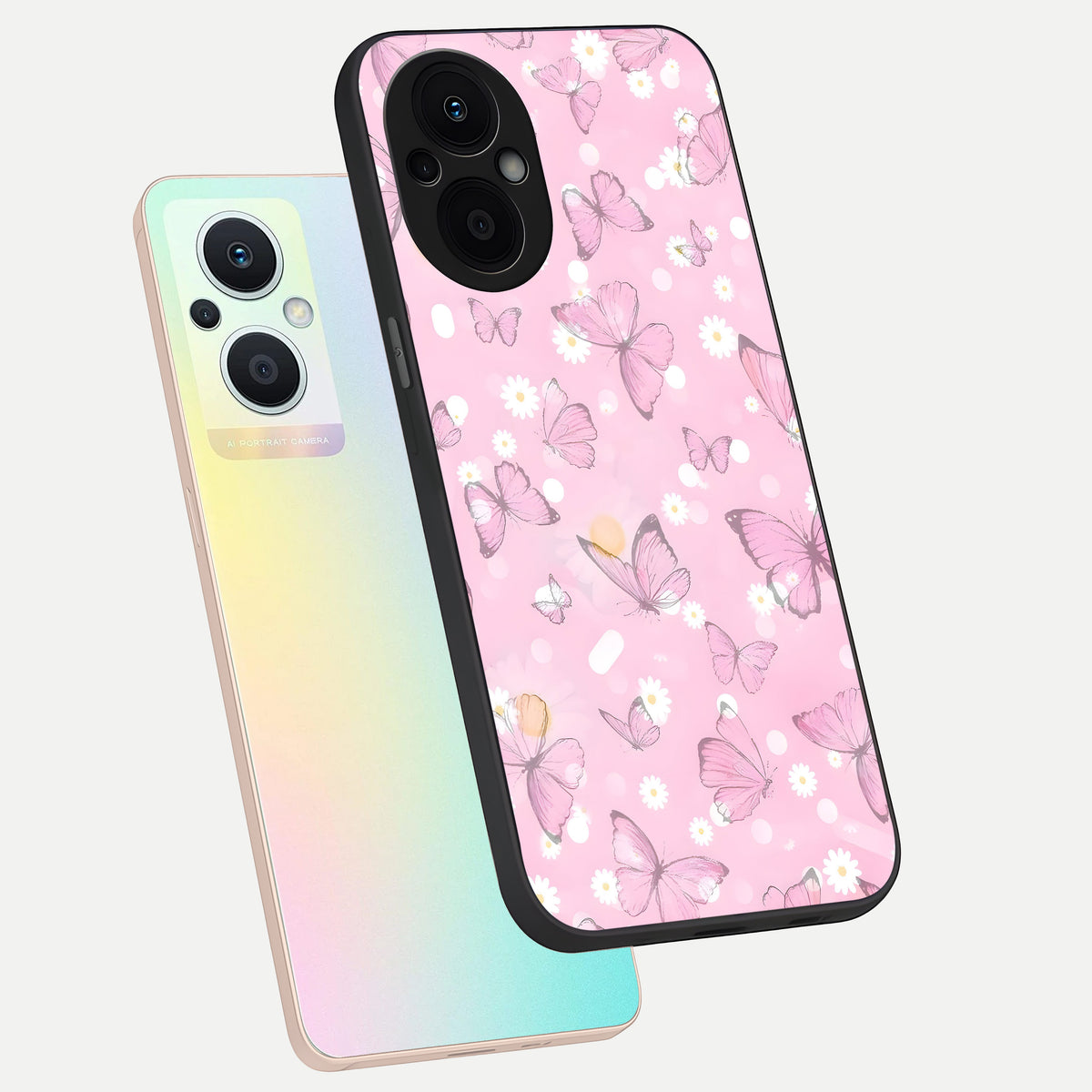  Blush Butterfly Garden phone case For Oppo F21 Pro 5G showing premium glass back cover with detailed artwork