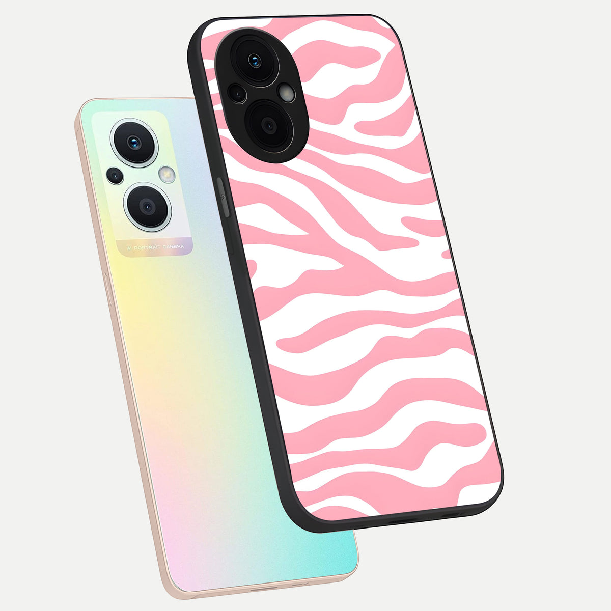  Blush Zebra Flow phone case For Oppo F21 Pro 5G showing premium glass back cover with detailed artwork
