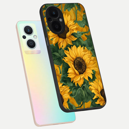 Bright Sunflower Bloom phone case For Oppo F21 Pro 5G showing premium glass back cover with detailed artwork