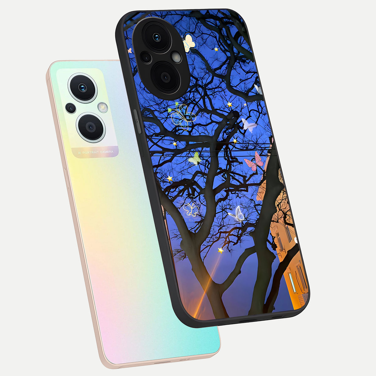  Butterfly Night Magic phone case For Oppo F21 Pro 5G showing premium glass back cover with detailed artwork