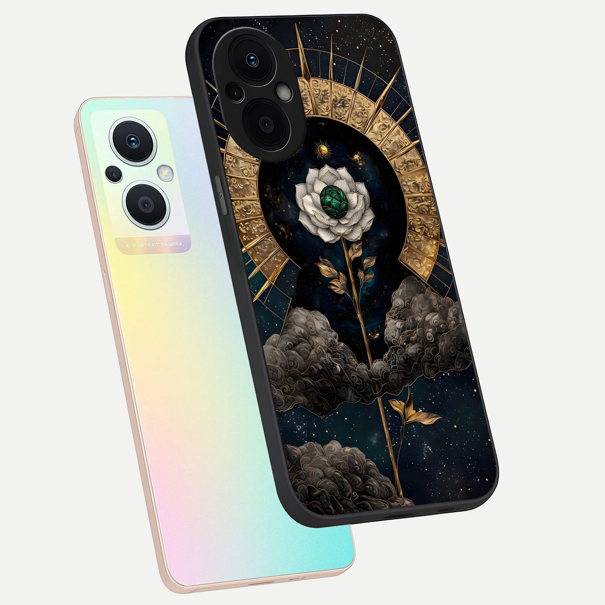  Celestial Lotus Morang phone case For Oppo F21 Pro 5G showing premium glass back cover with detailed artwork