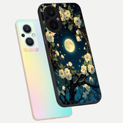  Celestial Moon And Flower phone case For Oppo F21 Pro 5G showing premium glass back cover with detailed artwork