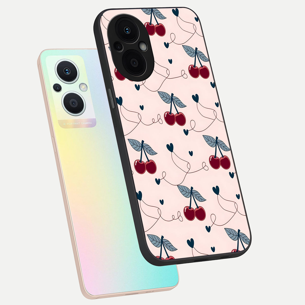  Cherry Heart Line phone case For Oppo F21 Pro 5G showing premium glass back cover with detailed artwork