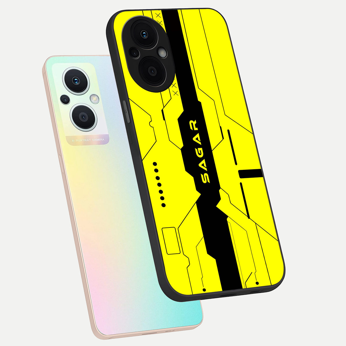  Circuit CYBERPUNK Custom Name phone case For Oppo F21 Pro 5G showing premium glass back cover with detailed artwork