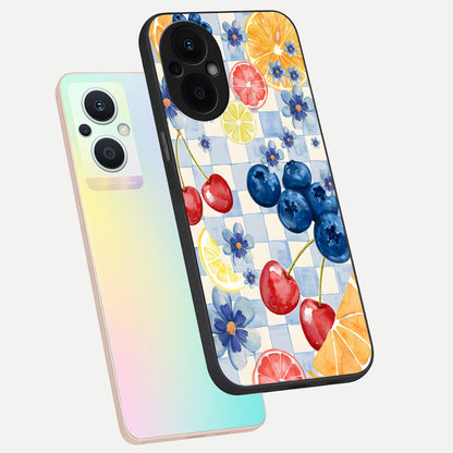  Citrus Bloom Joy phone case For Oppo F21 Pro 5G showing premium glass back cover with detailed artwork