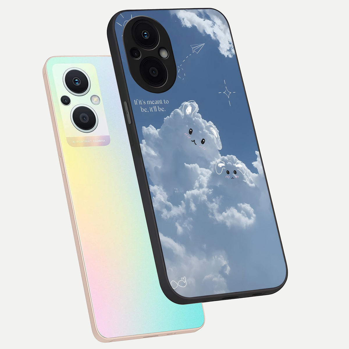 Cloud Bunny Dreams phone case For Oppo F21 Pro 5G showing premium glass back cover with detailed artwork