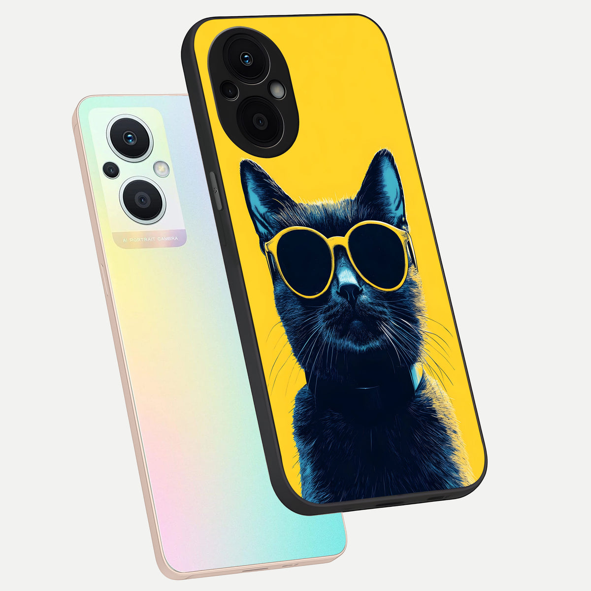  Cool Cat Vibes phone case For Oppo F21 Pro 5G showing premium glass back cover with detailed artwork