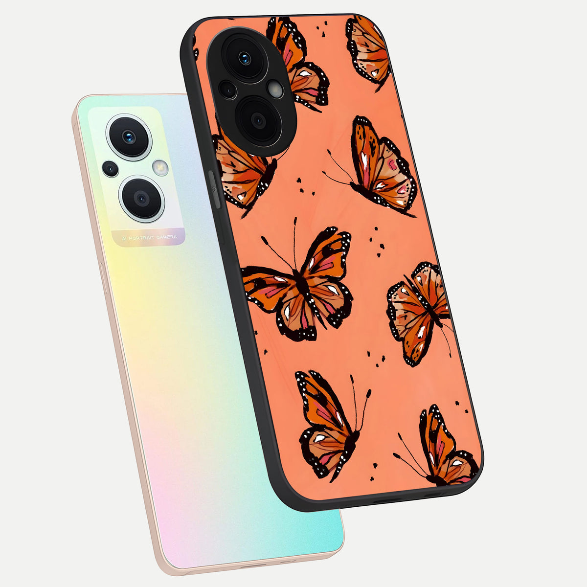  Coral Wing Butterfly phone case For Oppo F21 Pro 5G showing premium glass back cover with detailed artwork