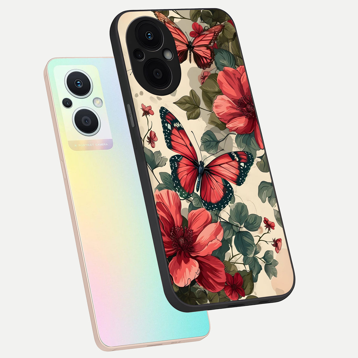  Crimson Butterfly Garden phone case For Oppo F21 Pro 5G showing premium glass back cover with detailed artwork