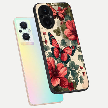  Crimson Butterfly Garden phone case For Oppo F21 Pro 5G showing premium glass back cover with detailed artwork